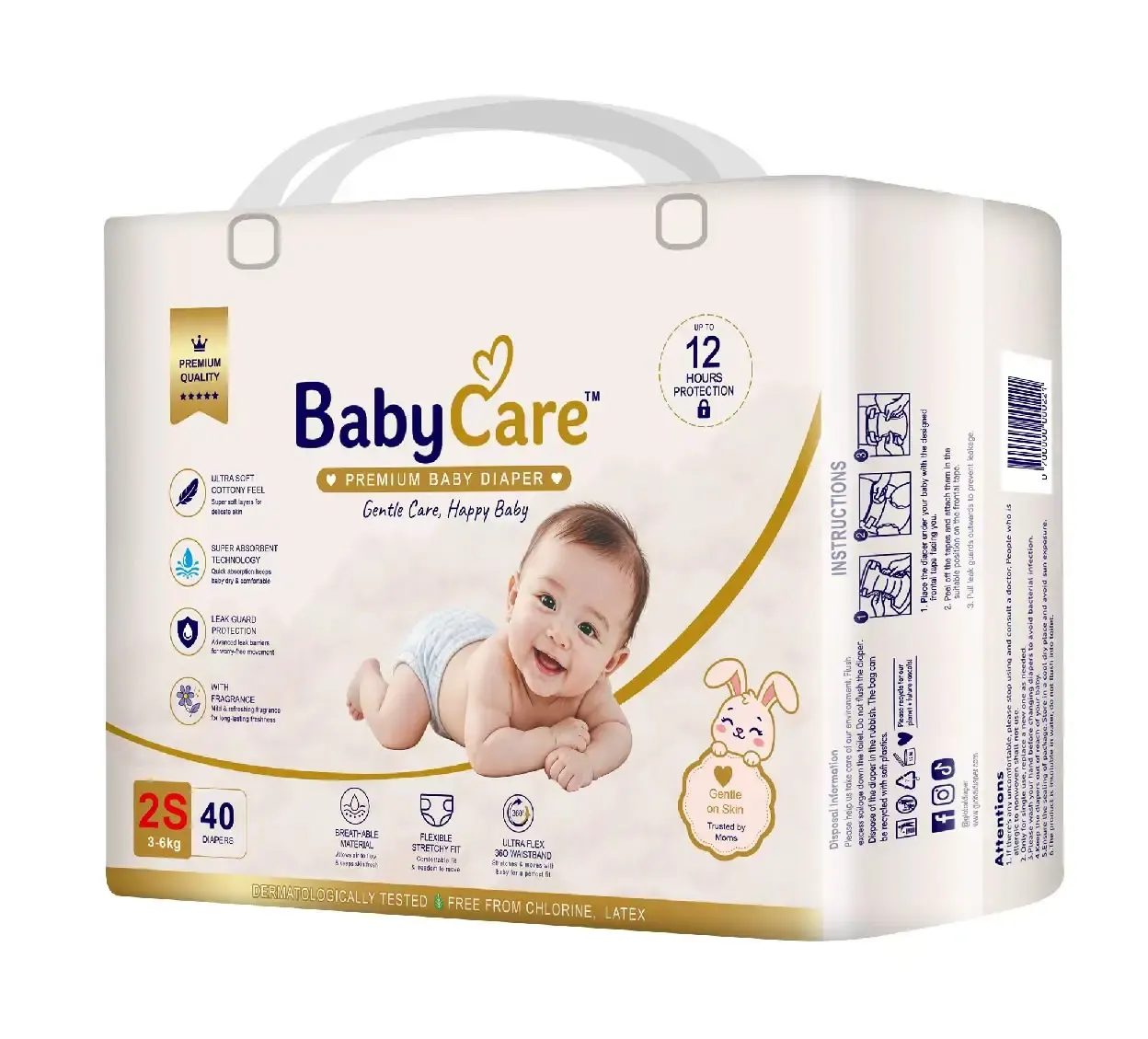 Baby Care Premium Baby Diapers - S-2 Regular Pack 40 Pcs